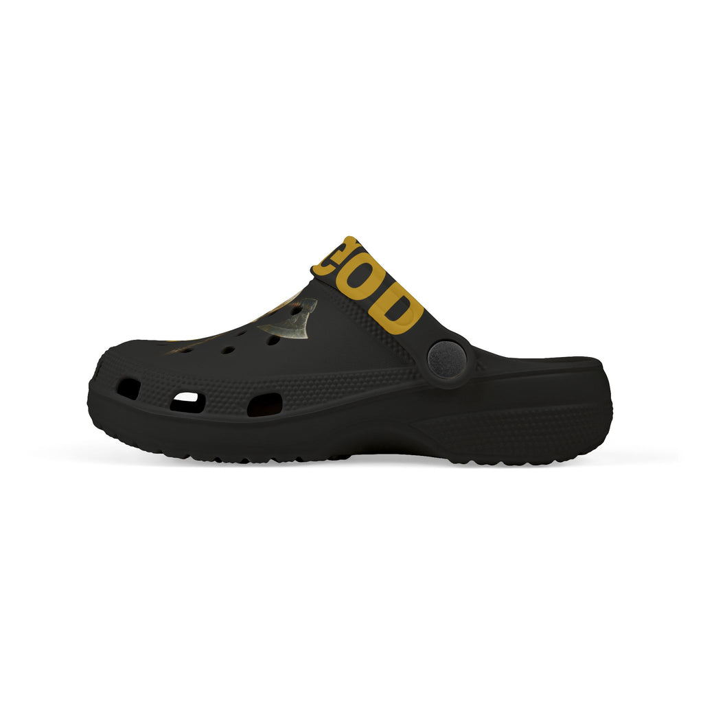 Kids Skull Graphic Foam Clogs — "WARGOD" Neon Edition