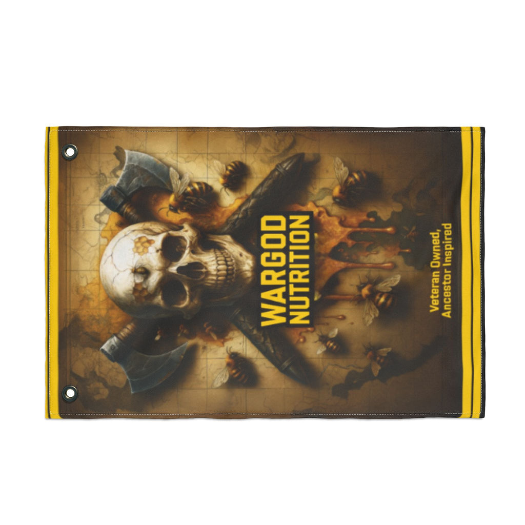 Wargod Nutrition Skull Banner Flag — Double-Sided Gym Banner for Bodybuilding & Supplement Brands