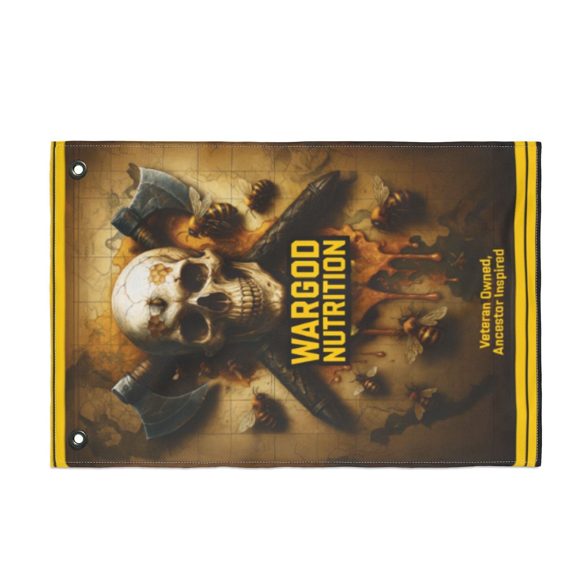 Wargod Nutrition Skull Banner Flag — Double-Sided Gym Banner for Bodybuilding & Supplement Brands