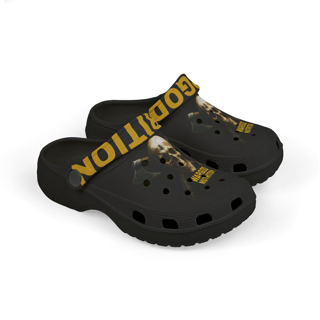 Kids Skull Graphic Foam Clogs — "WARGOD" Neon Edition