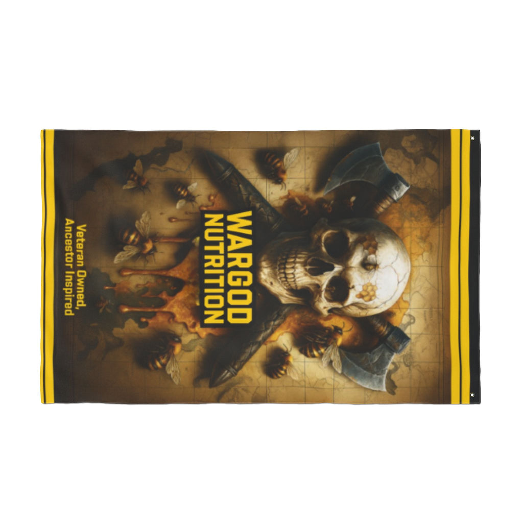 Wargod Nutrition Skull Banner Flag — Double-Sided Gym Banner for Bodybuilding & Supplement Brands