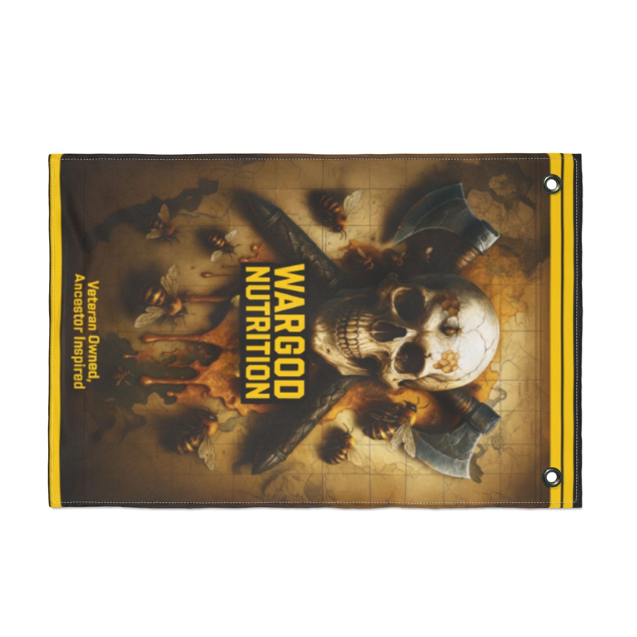 Wargod Nutrition Skull Banner Flag — Double-Sided Gym Banner for Bodybuilding & Supplement Brands