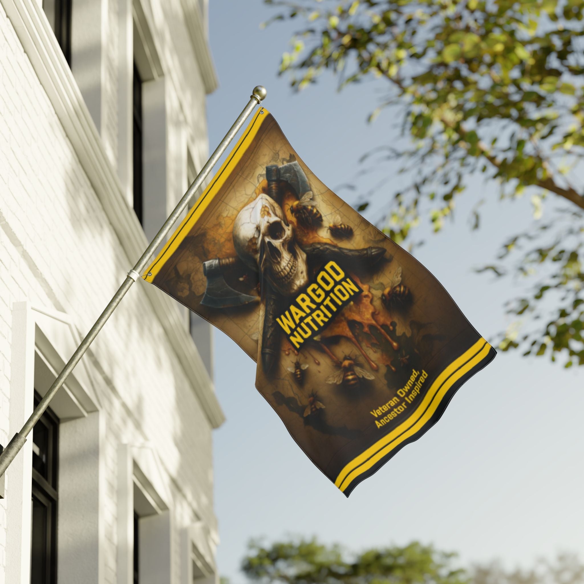 Wargod Nutrition Skull Banner Flag — Double-Sided Gym Banner for Bodybuilding & Supplement Brands