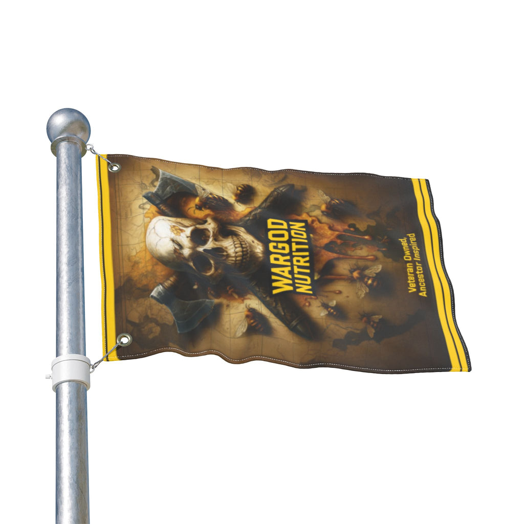 Wargod Nutrition Skull Banner Flag — Double-Sided Gym Banner for Bodybuilding & Supplement Brands