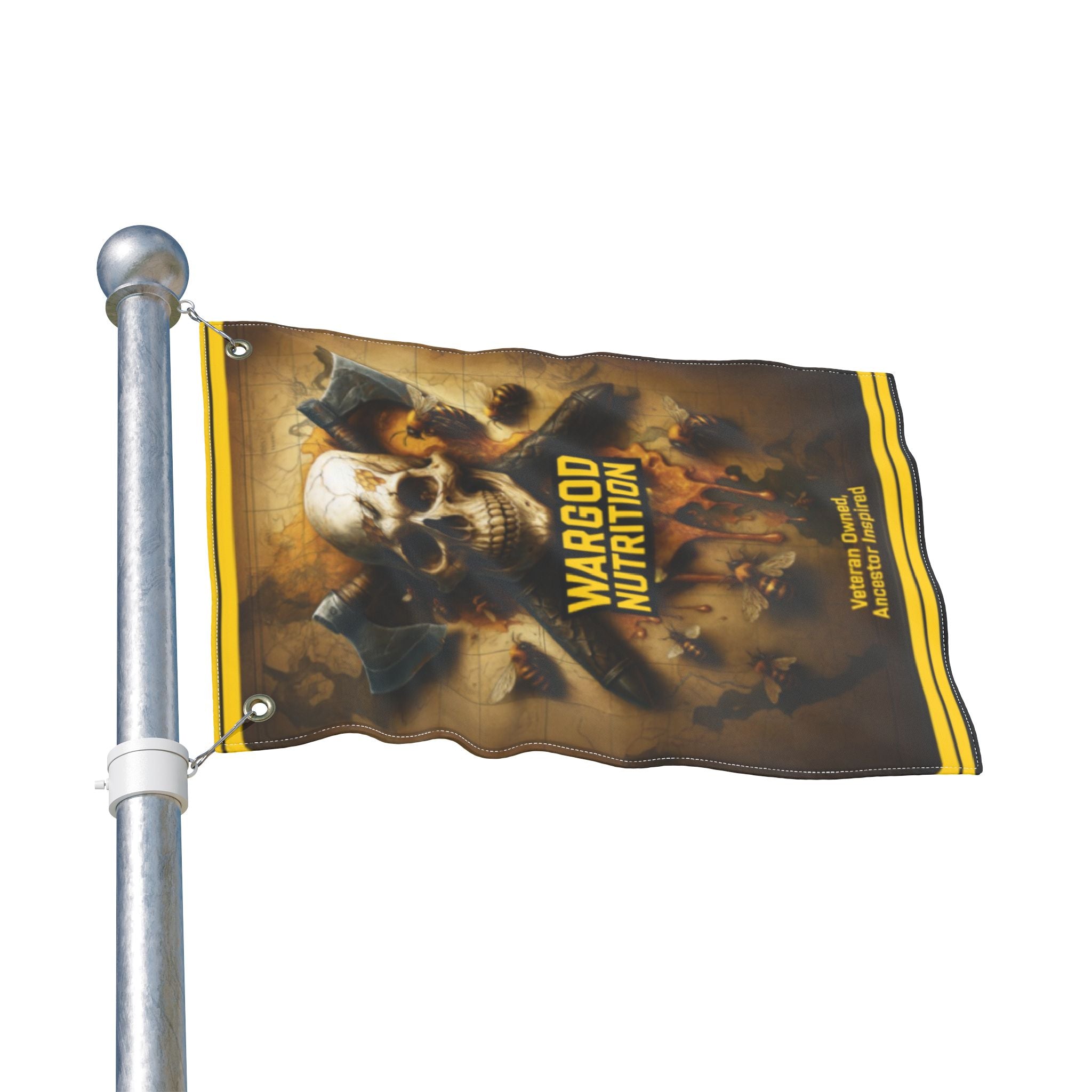 Wargod Nutrition Skull Banner Flag — Double-Sided Gym Banner for Bodybuilding & Supplement Brands