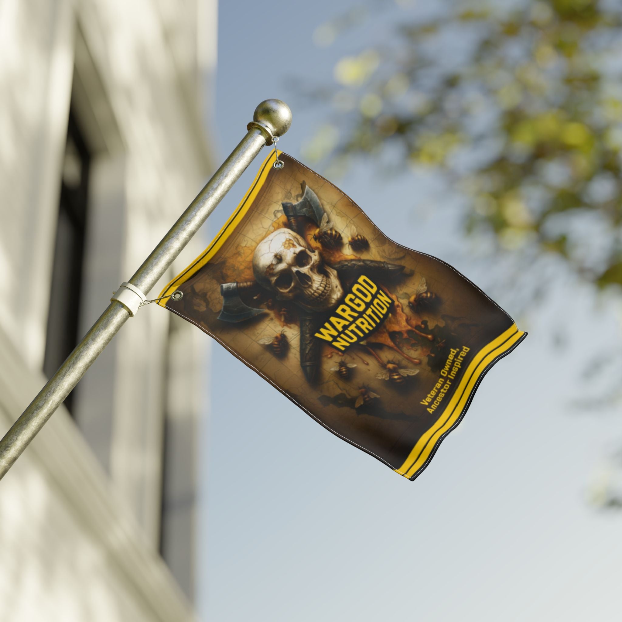 Wargod Nutrition Skull Banner Flag — Double-Sided Gym Banner for Bodybuilding & Supplement Brands