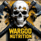 Skull with crossed axes and bees on a map background with 'Wargod Nutrition' text. wargodnutrition.com