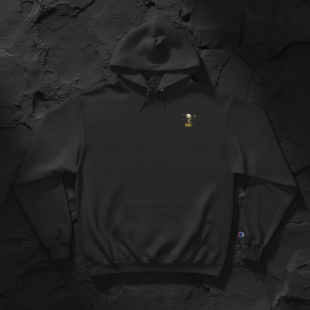 Champion Hoodie Skull & Axes on stone background